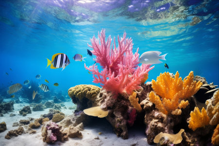 Underwater Paradise: Vibrant Sea Rod Coral and Tropical Fish Enchant the Caribbean Seas of the Dominican Republicの素材