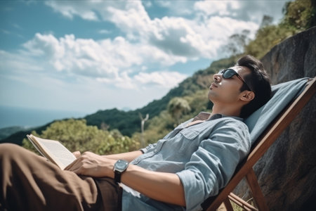 Journey to Tranquility: Exploring the Serenity of Thailand's Rocky Cliffs with an Asian Travelerの素材