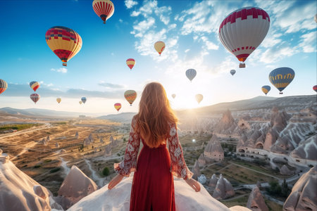 Enchanting Cappadocia: A Spectacular View of Hot Air Balloons and the Joy of Travel in Turkeyの素材