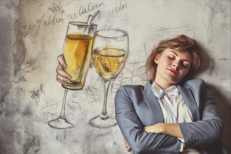 Embracing Rest: A Portrait of a Sleeping Businesswoman Amidst Creative Goalsの素材