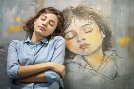 Restful Strategies for Successful Business Planning: An Inspired Portrait of a Young Businesswoman Embracing Her Dreamsの素材