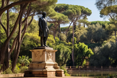An Exquisite Retreat: Exploring the Picturesque Villa Borghese Gardens in Rome, Italy with Serene Landscapes and Historic Statuesの素材