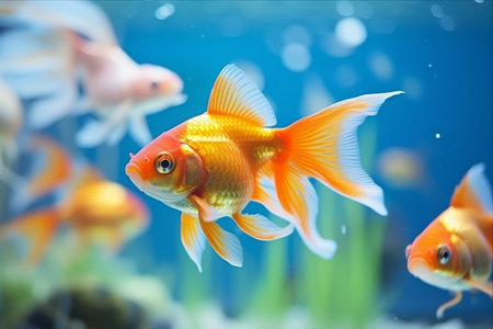 Capturing the Beauty of an Orange Fish Swimming in a Serene Blue Aquarium â ar 3:2の素材