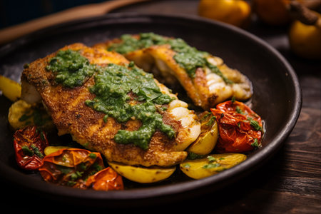 Culinary Masterpiece: Exquisite Visuals of Broiled Fish with Chermoula Enchant the Sensesの素材