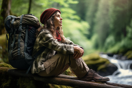Finding Serenity: A Woman Backpacker's Rejuvenation in the Forestの素材