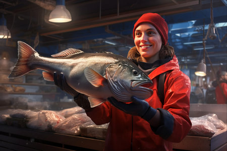 Fresh Sea Bass Delight: The Seller's Finest Catch at the Local Fish Store - AR 3:2の素材