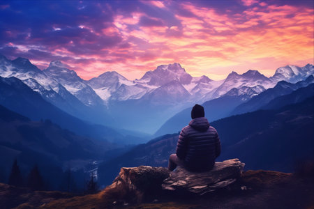 Majestic Vistas: A Spectacle of Rocky Mountains Bathed in Twilightの素材