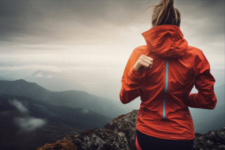 The Ultimate Fitness Journey: Runner's Smartwatch Woman Conquering High Cold Clouds Mountainsの素材