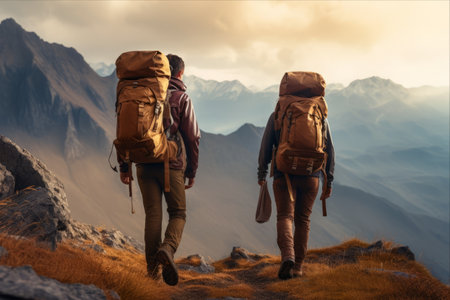 Scaling New Heights: Adventurous Hikers Embark on a Mountainous Journeyの素材