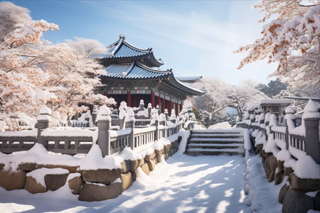 The Serene Hwangudan Temple in Josun: A Mystical Winter Wonderland of Historical Significance in Seoul, South Koreaの素材