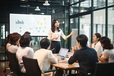 Dynamic Collaboration: Inspiring Ideas Unveiled by Skilled Asian Businesswoman in a Modern Conference Roomの素材