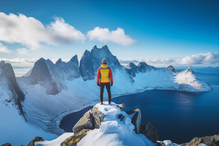 Into the Heights: Conquering the Majestic Snowy Mountain Range of Senja, Norwayの素材