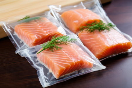 Sous-Vide Perfection: Vacuum-Sealed Salmon Fillets Cooked to Perfection with AR 3:2の素材