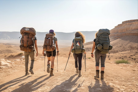 Journey through the Spectacular Negev Stone Desert: Four Backpackers Tackling Arid Mountain Trails in Israelの素材