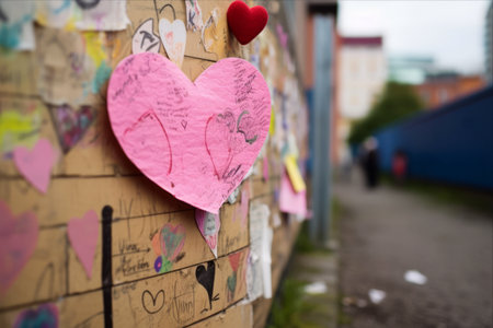 Heartfelt Message: A Pink Sticker Adorns the Information Boardの素材