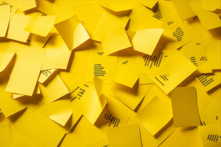Vibrant Yellow Paper Stickers: Eye-catching Inscriptions on a 3:2 Aspect Ratioの素材