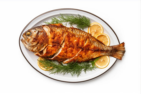 Delicious Baked Fish: A Transparent Top View Masterpieceの素材