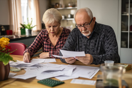 Financial Struggles: Troubled Senior Couple Weighing Debt Burden and Seeking Solutionsの素材