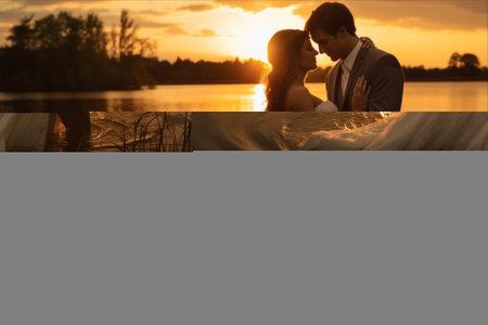 Sweeping romance: A breathtaking wedding day captured in the stunning sunsetの素材