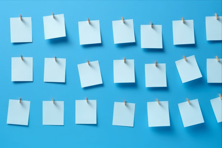 Boost Your Time Management with Innovative Sticky Stickers: A Creative Solution for Bad Memory and Effective Reminder - Notes with text space on Striking Blue Background (AR 3:2)の素材