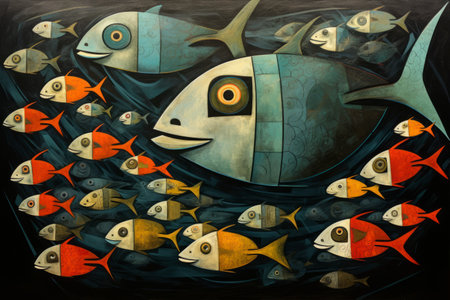 Underwater Harmony: A Shoal of Fish Dances with a Playful Seal - AR 3:2の素材