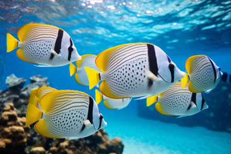 Dazzling Pacific Double-Saddle Butterflyfish: A Colorful Shoal Underwater in French Polynesiaの素材