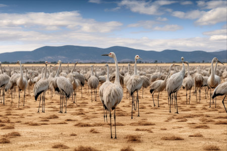 The Crucial Role of Laguna de Gallocanta as a Stopover Haven for Migrating Common Cranes in Aragon, Spainの素材