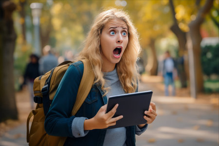 Surprised Student Realizes Critical Meeting with Tabletの素材