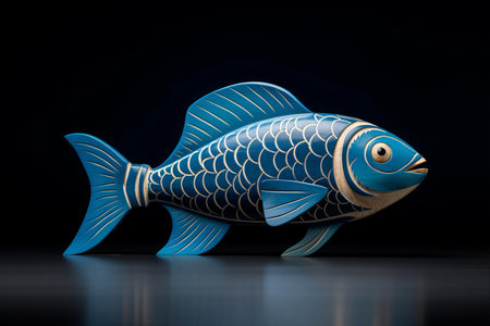 Splashing Colors: Exquisite Studio Shot of Blue Wooden Toy Fishの素材