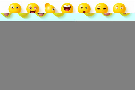 Vibrant Collection of Yellow Emoji: Hilarious Emoticons that Express Various Facial Expressions on Transparent Background â AR 3:2の素材