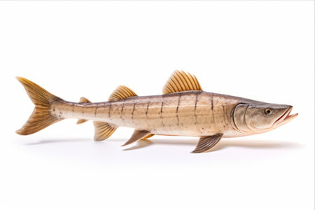 Majestic Sturgeon: A Captivating Fish Isolated on White Background (AR 3:2)の素材
