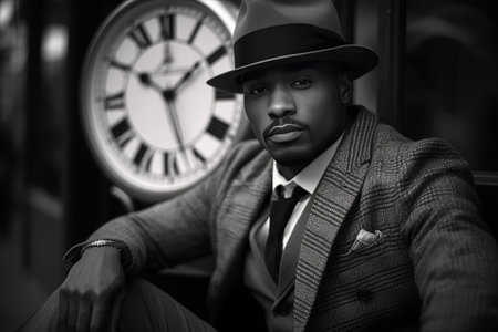 Timeless Elegance: African American Gentleman Rocking a Gray Coat, Red Hat & Classic Styleの素材