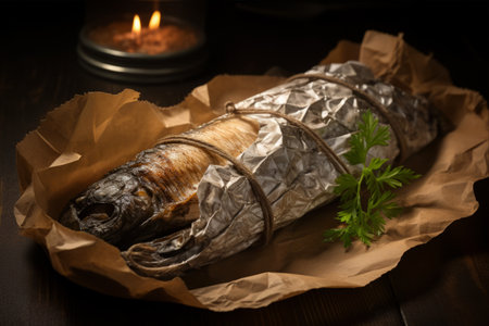 The Unforgettable Aroma: Smoked Herring Fish Wrapped in Brown Paperの素材