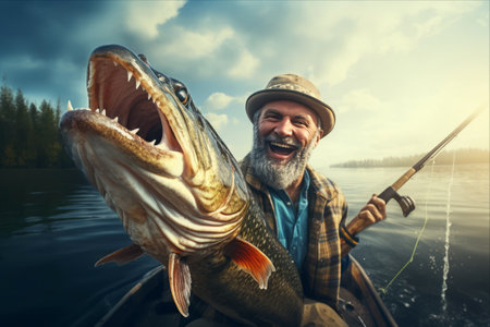 The Joy of a Bountiful Catch: Triumph in Pike Fishing with a Gigantic Trophy!の素材