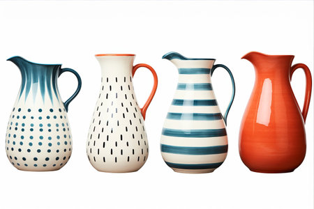 Stylish Jugs Showcase: A Captivating Collage on White Background -ar 3:2の素材