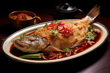 Soy-Infused Steamed Snapper Fish: A Delicate 3:2 Culinary Experienceの素材