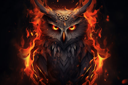 The Enchanting Firelit Owl: A Captivating Fantasy Illustration in a 3:2 Formatの素材