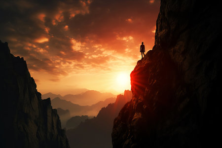 Conquering Heights: The Triumph of the Silhouette atop the Mountain --ar 3:2の素材