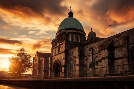 Glorious Sunset Silhouette: Galway Cathedral Illuminated against the Irish Skyの素材
