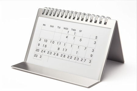 Aesthetically Superior: The Shimmering Stainless Steel Calendar Awash on a Blank Canvasの素材