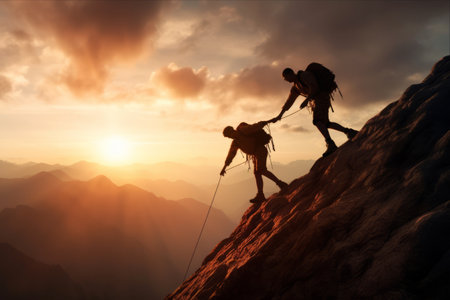 Elevating Connections: A Harmony of Support and Sunlight in Mountainous Terrainの素材