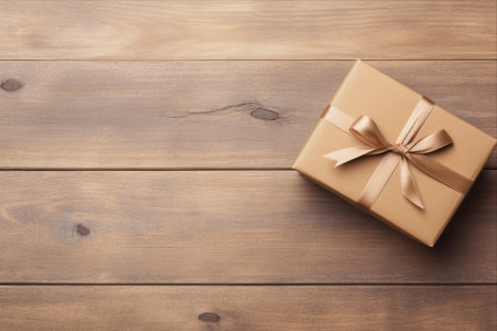 A Vintage Moment: Capturing the Essence of an Important Day with a Gift Box on Wood Backgroundの素材