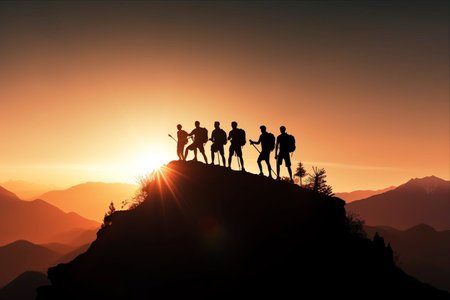Reaching New Heights: Embracing a Sporty and Active Life with Team Silhouette on the Mountain Top (3:2 Aspect Ratio)の素材