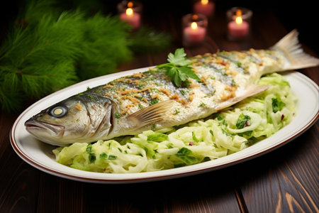 Crispy Baked Fish Served with Refreshing Celery Salad -- AR 3:2の素材