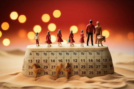 The Enchanting Holiday: A Captivating Blend of Calendar, Blurred Photography, and the Young Woman's Imaginationの素材