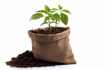 Nature's Bounty: Organic Soil Bag for Vibrant Planting on a Clean White Canvas (3:2 Aspect Ratio)の素材