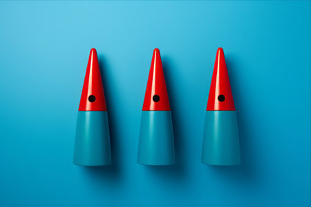 Attention: A Captivating Display of Three Vivid Exclamation Marks on a Striking Blue Background!の素材