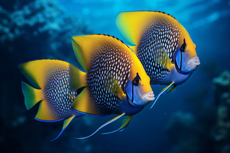 Captivating Threespot Angelfish Amidst a Panoramic Water Backgroundの素材
