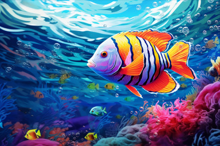 Captivating Beauty: Tropical Fish in the Mystical Depths of the Ocean Waveの素材