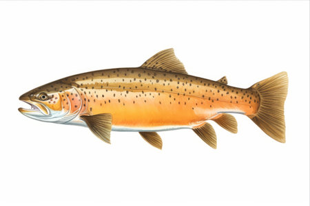 Serenity in Solitude: Captivating Trout Fish Perched in Sublime Isolation on a White Canvasの素材